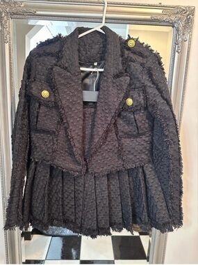 BLACK TWEED BLAZER & SKIRT SET - M/L